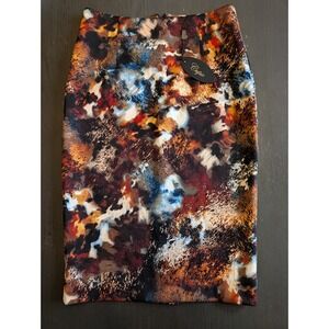 NWT Cupio Abstract Animal Print Pencil Skirt Small Burnt Orange Blue Earthy Boho